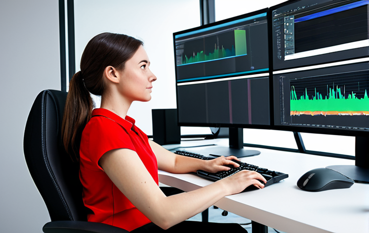A professional female content creator, fully clothed in a modest business casual top and trousers, sitting comfortably at an ergonomic desk in a modern, well-lit digital studio. She is surrounded by three large monitors, each displaying different professional multimedia production software interfaces: one showing a video editing timeline, another a graphic design canvas, and a third a 3D modeling environment. Her hands are naturally resting on a keyboard and mouse, indicating active engagement. The scene emphasizes an integrated, high-tech creative ecosystem for seamless workflow. Perfect anatomy, correct proportions, natural pose, well-formed hands, proper finger count, natural body proportions. Professional photography, high quality, sharp focus, clean aesthetic, safe for work, appropriate content, fully clothed, professional dress.