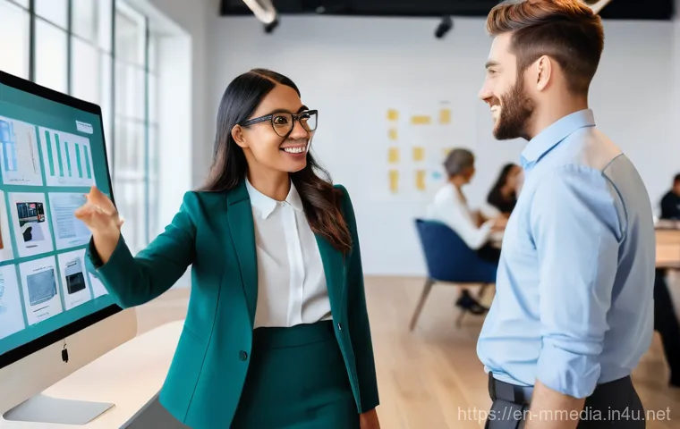 멀티미디어 콘텐츠 제작 전문가 이직 사례 - **"A modern multimedia specialist, male, late 20s, with a sharp, contemporary haircut and dressed in...