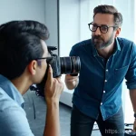 Home 6 멀티미디어 콘텐츠 제작 직무별 역할 - **Creative Synergy in a Modern Studio:** A diverse team of content creators, including a director, a...