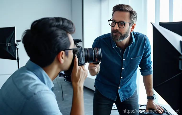 멀티미디어 콘텐츠 제작 직무별 역할 - **Creative Synergy in a Modern Studio:** A diverse team of content creators, including a director, a...