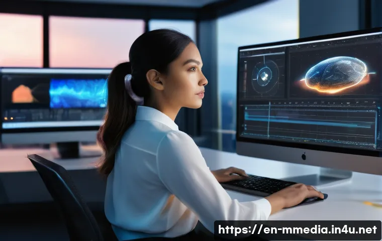 멀티미디어 제작자가 알아야 할 영상 편집 트렌드 - **AI-Powered Video Editor's Workflow:**
    A highly detailed, realistic image of a female video edi...